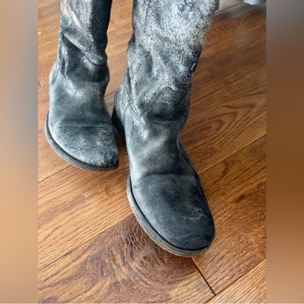 Frye Black and Gray glazed distressed crackle boots Melisa Festival Boho - Picture 4 of 16
